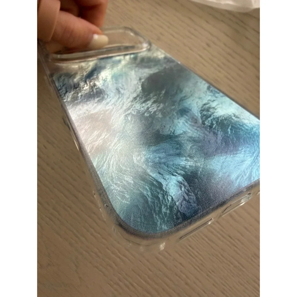 iPhone 17 Pro Clear Blue Metallic Ice Texture Phone Case New